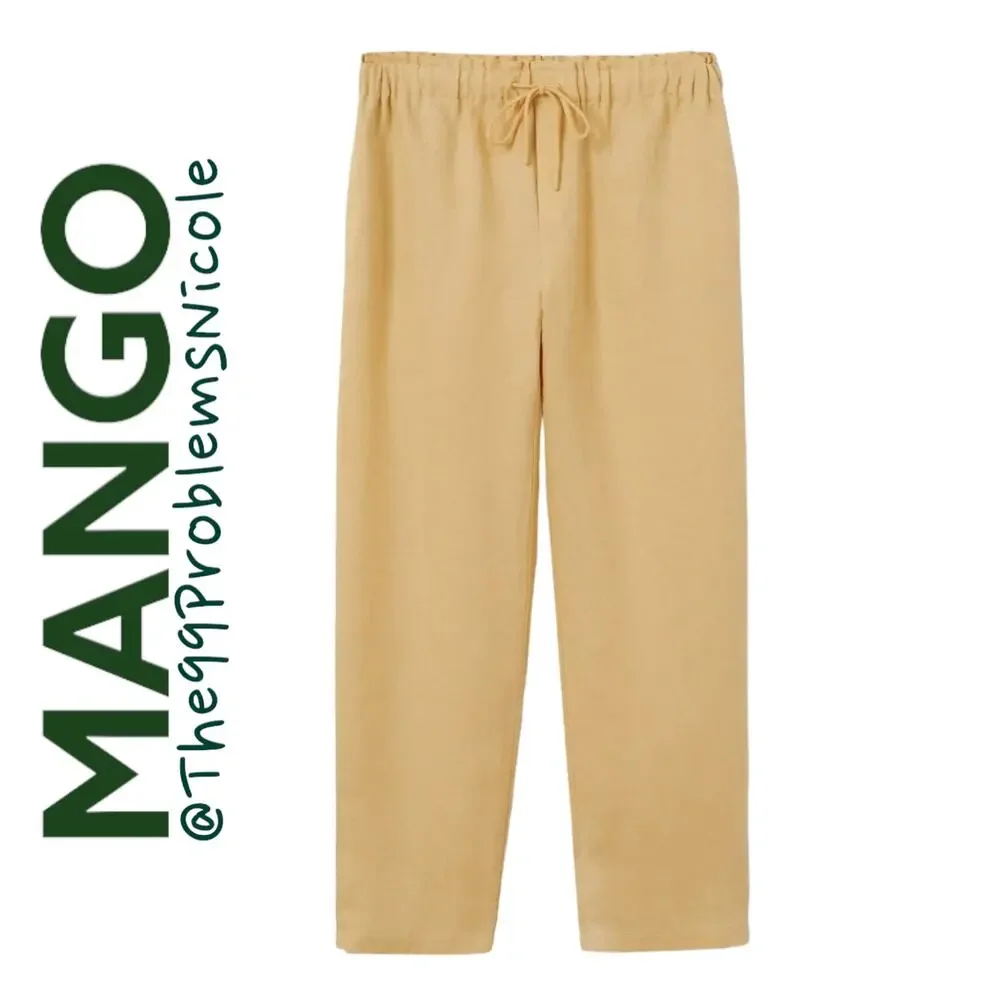 Mango Linen Jogger Trousers Yellow